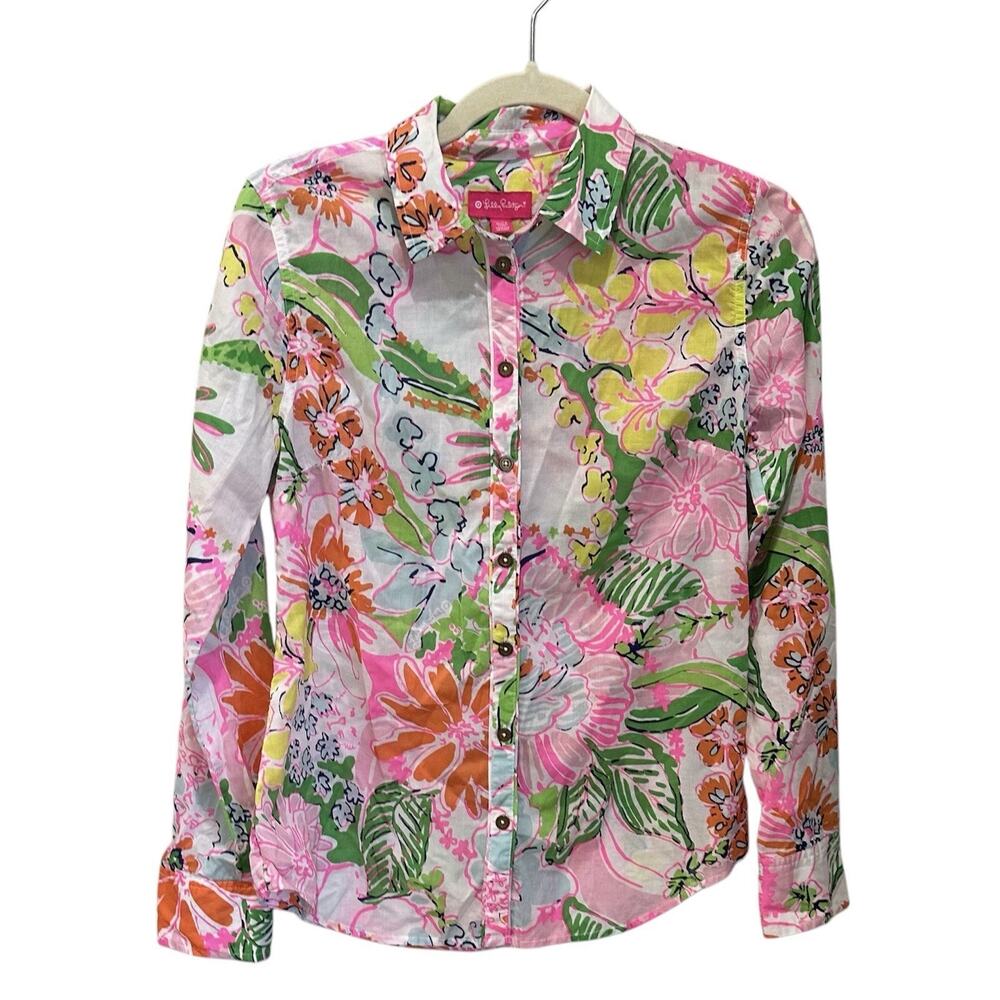 Lilly Pulitzer Nosey Posey Button Up Lightweight‎ Floral Shirt Size XS